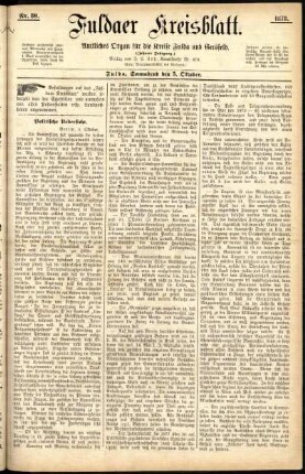 Erste Ausgabe vom Samstag, den 05. Oktober 1878.