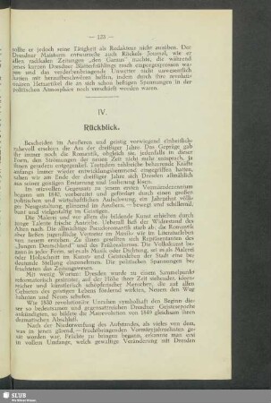 IV. Rückblick