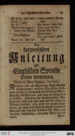 Dritte Abtheilung: Von der Wortfuegung, (Syntaxis)