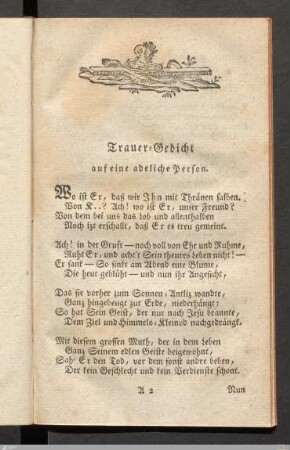 Trauer-Gedicht auf eine adeliche Person.