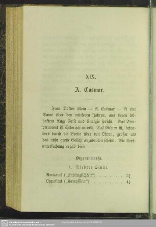 XIX. A. Cosmar. (Alvine Luise Antonie von Cosmar, geb. Voigt)