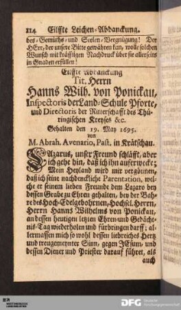 Eilffte Abdanckung Tit. Herrn Hanns Wilh. von Ponickau...