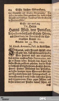 Eilffte Abdanckung Tit. Herrn Hanns Wilh. von Ponickau...