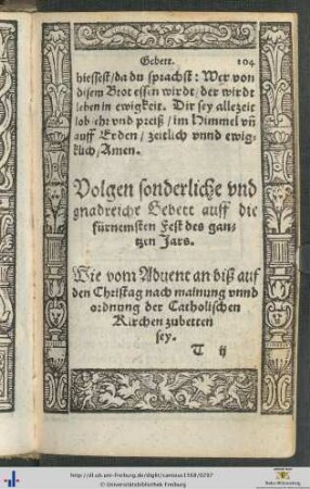 Volgen sonderliche und Gnadreiche Gebet.