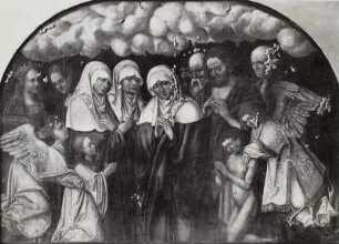 Maria mit Heiligen, Engeln und einer männlichen und weiblichen Seele (vor und nach der Abnahme der Übermalung)