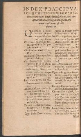 Index Praecipuarum Quaestionum, Locorum ...
