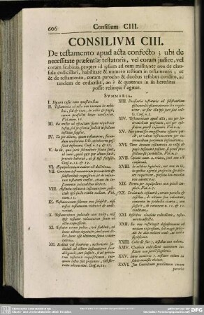 Consilium CIII. De testamento apud acta confecto; [...]
