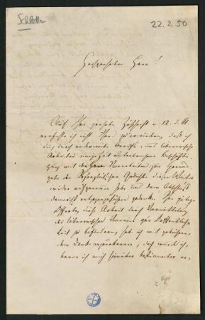 Brief vom 22. Febr. 1850