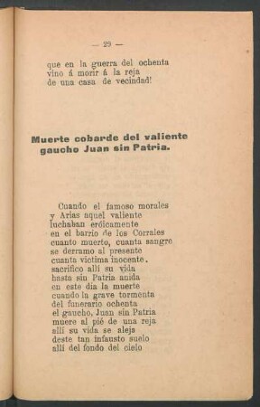 Muerte cobarde del valiente gaucho Juan sin Patria.