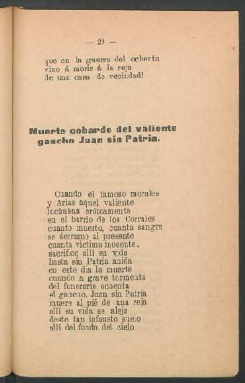 Muerte cobarde del valiente gaucho Juan sin Patria.