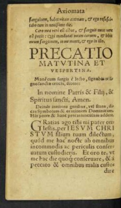 Precatio Matutina Et Vespertina.
