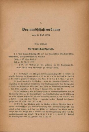 I. Vormundschaftsordnung vom 5. Juli 1875.