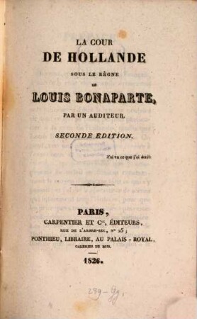 La Cour de Hollande sous le règne de Louis Bonaparte