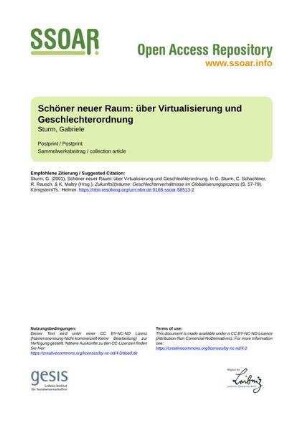 Schöner neuer Raum: über Virtualisierung und Geschlechterordnung
