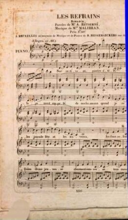 Les refrains : Romance ; (pour 1 voix avec pianoforte) ; paroles de A. Bétourné