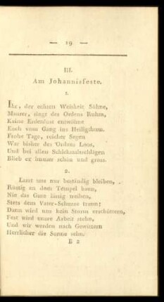 III. Am Johannisfeste