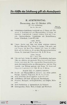 II. Auktionstag: Donnerstag, den 22. Oktober 1936, ab 3 Uhr nachmittags (Nr. 181-360)