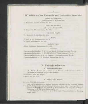 IV. Officianten der Universität und Universitäts-Verwandte.