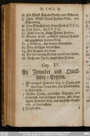 Cap. XV. An Zinnober und Quecksilber-Ertzten.