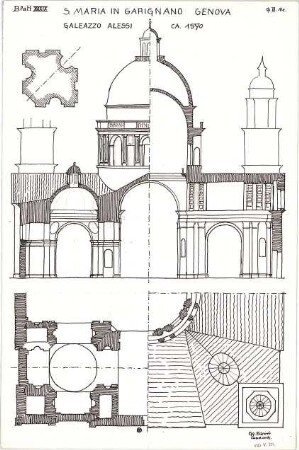 Eckert, Georg; München; Studienarbeiten - S. Maria in Garignano - Genua (Teilgrundrisse, Schnitte)
