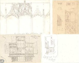 Lange, Ludwig; Lange - Archiv: XI.2 Kirchenausstattung - u. a. Emporbühne in der Kirche St. Pantaleon in Köln, Altartabernakel in Clausen (Ansicht, Perspektive, Details)
