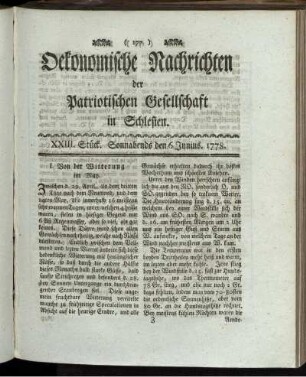 XXIII. Stück. Sonnabends den 6 Junius. 1778.
