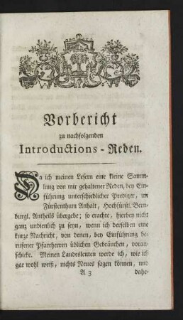 Vorbericht zu nachfolgenden Introductions-Reden