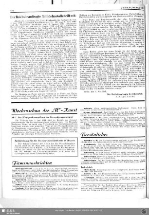 Der Reichsbeauftragte für Edelmetalle teilt mit: