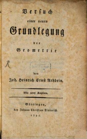 Versuch einer neuen Grundlegung der Geometrie