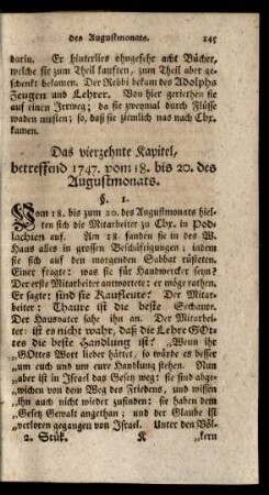 Das vierzehnte Kapitel, betreffend 1747. vom 18. bis 20. des Augustmonats