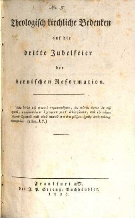 Theologisch-kirchliche Bedenken auf die dritte Jubelfeier der bernischen Reformation