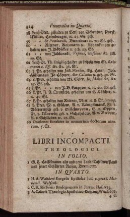 Libri Incompacti :Theologici – Pilologi, Antiquarii, Poetae, Oratores &c