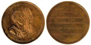 Medaille zur Feier der goldenen Hochzeit des Grafen Blücher und seiner Frau Marie