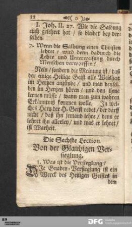 Die Sechste Lection. Von der Glaubigen Versieglung.