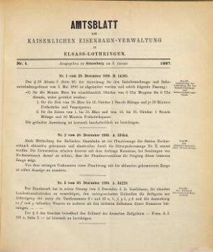 Amtsblatt der Kaiserlichen Eisenbahn-Verwaltung in Elsaß-Lothringen. 1887, 1887