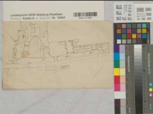 Brünninghausen (Dortmund) Schloß Lageplan Anf. 19.Jh. o.M. 20 x 32 Skizze Romberg Nr. 33