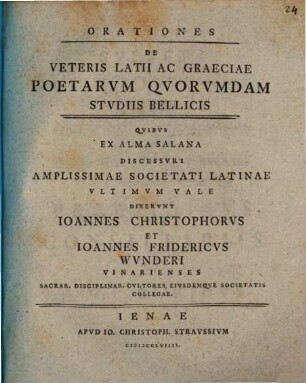 Orationes de veteris Latii et Graeciae poetarum quorundam studiis bellicis
