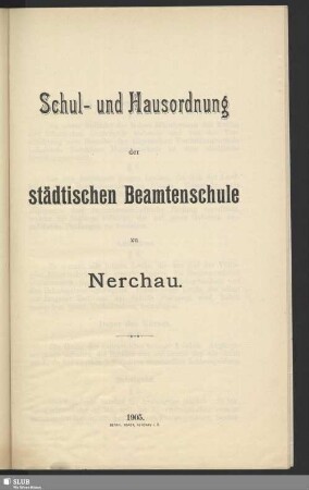 Schul- und Hausordnung der städtischen Beamtenschule zu Nerchau