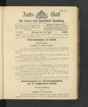No.171, Freitag, den 25. Juli 1919