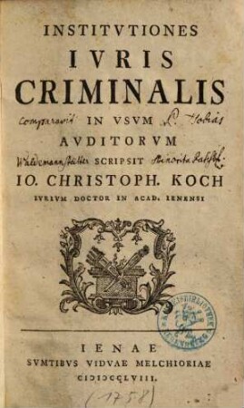 Institvtiones Ivris Criminalis