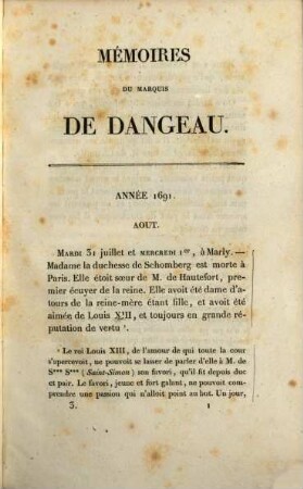 Mémoires et journal du Marquis de Dangeau : publiés pour la première fois sur les manuscrits originaux, avec les notes. 3