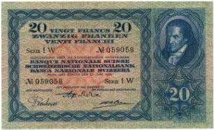 Geldschein, 20 Franken (CHF), 21.6.1929