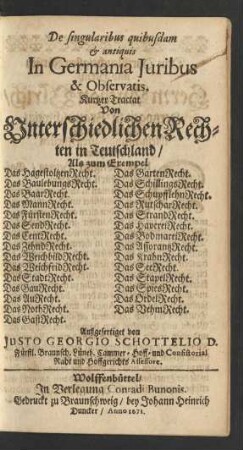 De singularibus quibusdam & antiquis In Germania Iuribus & Observatis