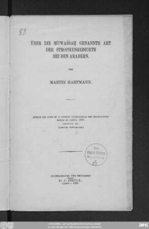 Über die Muwaššaḥ genannte Art der Strophengedichte bei den Arabern