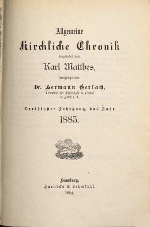 Allgemeine kirchliche Chronik. 30. 1883