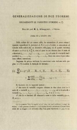 Generalizzazione di due teoremi riguardanti le parentesi d´ordine.