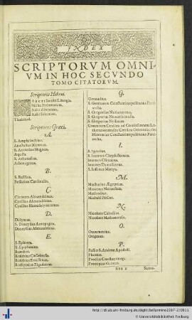 Index Scriptorum Omnium in Hoc Secundo Tomo Citatorum.