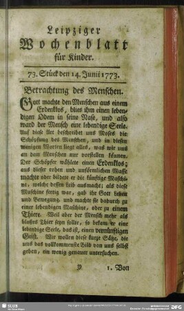 73. Stück den 14. Junii 1773