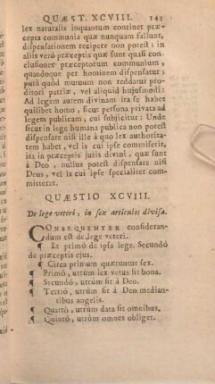 Quaestio XCVIII. De lege veteri, in sex articulos divisa.