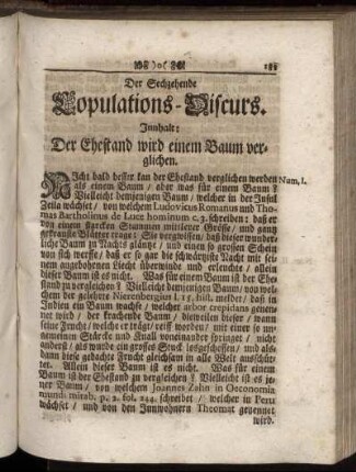 Der Sechzehende Copulations-Discurs. Innhalt: Der Ehestand wird einem Baum verglichen - Der Achtzehende Copulations-Discurs. Innhalt: Der in dem Ehestand nothwendige Gehorsam